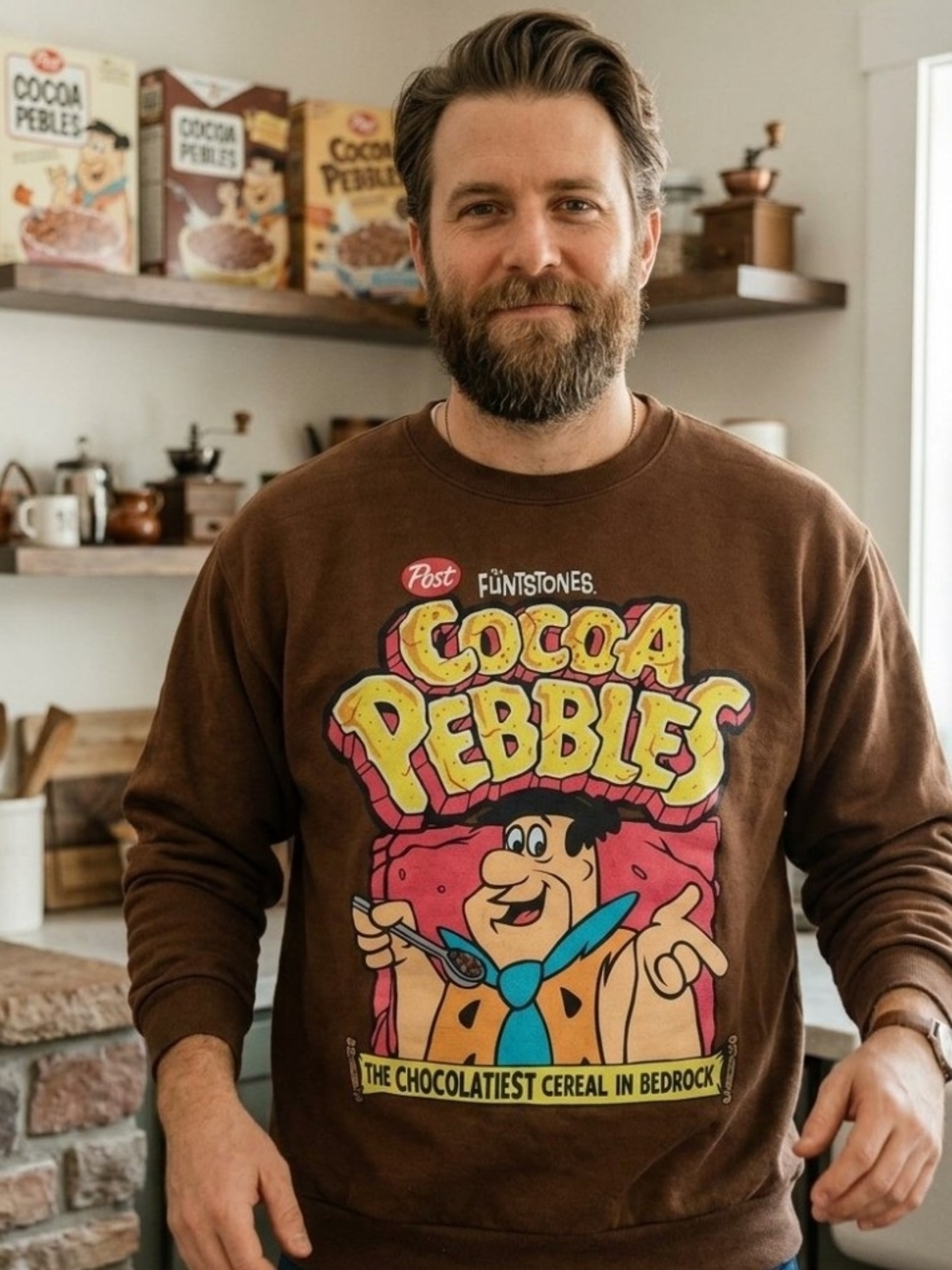 Vintage Cocoa Pebbles - The Flinston Crewneck Brown Sweatshirt Sweater Unisex